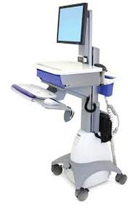 lot 7 image: WOW MSRP $3500 Ergotron StyleView Industrial Grade Mobile Laptop Or Stand UpSit Computer Workstation Height Adjustable Platform Medical COW Cart WMedication Sorting Drawer & Monitor Mount - Electronics Not Included 