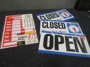lot 206 image: 3 ClosedOpen Signs, Business Hours...