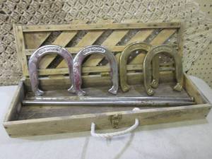lot 77 image: Metal Old School Horseshoe Set in W...