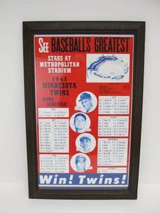 lot 77 image: Large Framed 1961 MN TWINS Met Stadium Home Schedule.