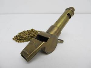 lot 215 image: Orig Antique ACME THUNDERER Brass Police Whistle