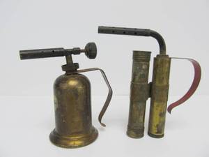 lot 216 image: Pair of Small Antique Brass Blowtorches