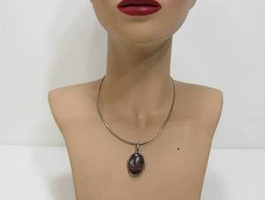 lot 176 image: Sterling Silver wLarge Stone Cabochon Pendant Necklace