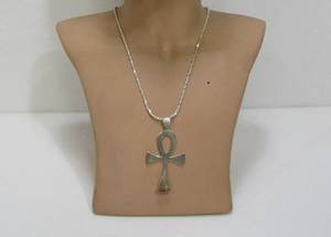 lot 180 image: Large Sterling Silver Ankh Cross Pendant Necklace
