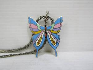 lot 182 image: Sterling Silver Enameled Large Butterfly Pendant Necklace