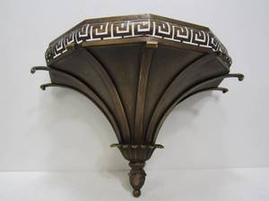 lot 56 image: Vintage Solid Brass Hollywood Regency Greek Key Motif Wall Shelf