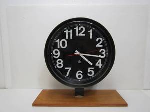 lot 34 image: Working Large School Clock Mounted on Wood Base