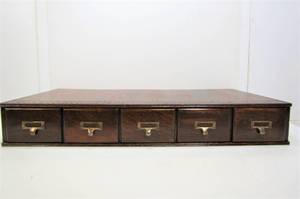 lot 35 image: Nice Antique Oak 5-drawer Horizontal Card Catalog file Cabinet