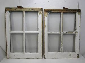 lot 36 image: Matching Pair of Good Quality Thick Antique 4-Pane Windows