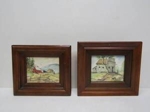 lot 42 image: 2 Small Vintage Framed Signed Watercolor Paintings