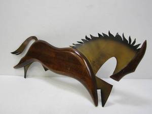 lot 46 image: Mid Century BrassWood Horse Stallion Wall Sculpture