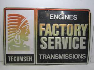 lot 128 image: Large Vintage Embossed Metal TECUMSEH ENGINES Factory Service Sign