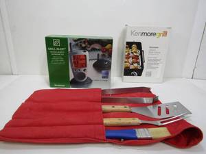 lot 138 image: New Kenmore Grill Kabob Set - New Grill Alert Talking Meat Thermometer & Grill Utensil Set