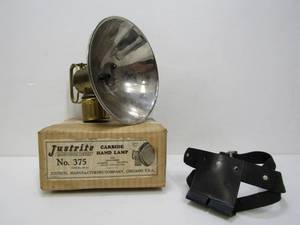 lot 324 image: Old Vintage JUSTRITE Carbide Miners Lamp wOriginal Box