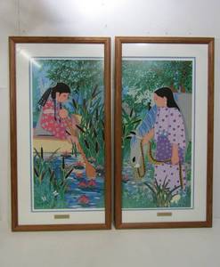 lot 329 image: Matching Set 2-Piece Signed & Numbered Native American Artist VIRGINIA STROUD Framed Prints
