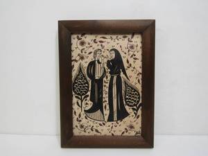 lot 343 image: Vintage Original Folk Art on Terracotta Tile Signed