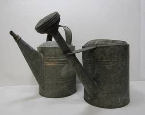 lot 225 image: Pair of Antique Galvanized Watering Cans