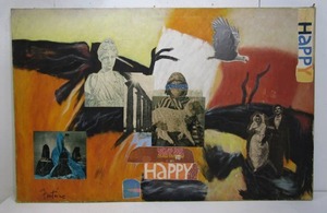 lot 240 image: LARGE Signed Oil on Canvas Pop Art Mixed Media Painting