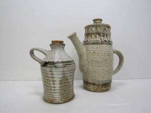 lot 244 image: Signed Vintage Studio Art Pottery Tall Teapot & Jug