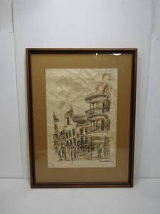 lot 269 image: Original Watercolor Bourbon Street at Night Signed Donabeth Jones