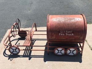 lot 7 image: Large Vintage Lil Red Fire Truck Steel Playground Toy