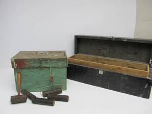 lot 281 image: 2 Antique Wooden Tool Boxes
