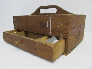 lot 300 image: Primitive Vintage Tool Carrier wDrawer & Router Bits