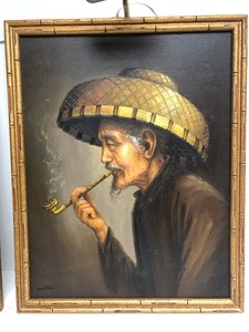 lot 351 image: Very Nice Pair of Vintage Signed Chinese Oil on Canvas Portrait Paintings