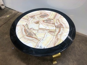 lot 352 image: Very Cool Vintage Mid Century Solid Brass Onyx Stone Top Coffee Table