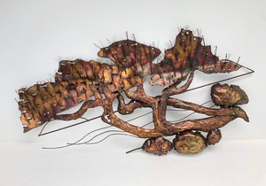 lot 206 image: Mid Century Torched CopperBrass 3D Bonsai Tree Wall Sculpture