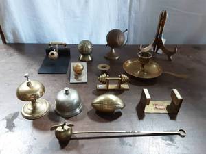 Collection Of Brass Globe, Sports Theme, Desk Accessories