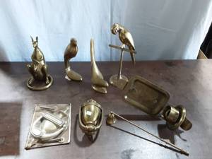 Collection Of Brass Parrots, Kangaroo, Door Knockers