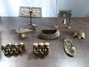Collection Of Brass Monkeys, Bell, Incense Burner, Turtle Trinket Box (Made In Italy)