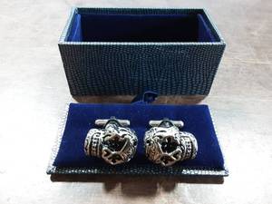 Pair Of Stainless Steel Sugar Skull Cuff Links With Stash Box