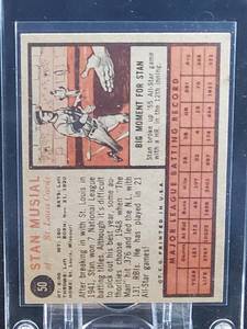 lot 3 image: 1962 Topps Baseball Stan Musial Card  #50