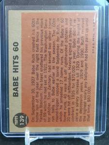 lot 13 image: 1962 Topps Baseball Babe Ruth Card #139 with Pole