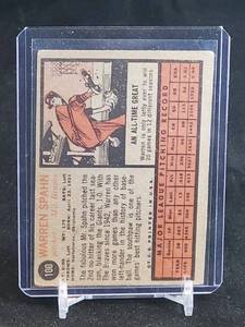 lot 16 image: 1962 Topps Baseball Warren Spahn Card #100