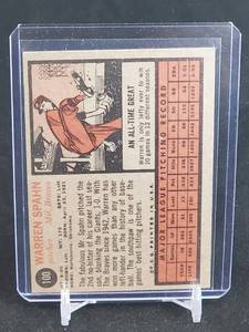 lot 34 image: 1962 Topps Baseball Warren Spahn Card #100