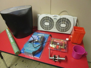 lot 748 image: PAPER SHREDDER, WINDOW FAN, DRYER POWER CORD, ORTHO SPREADER, GARDEN INCENSE STICKS, MORE