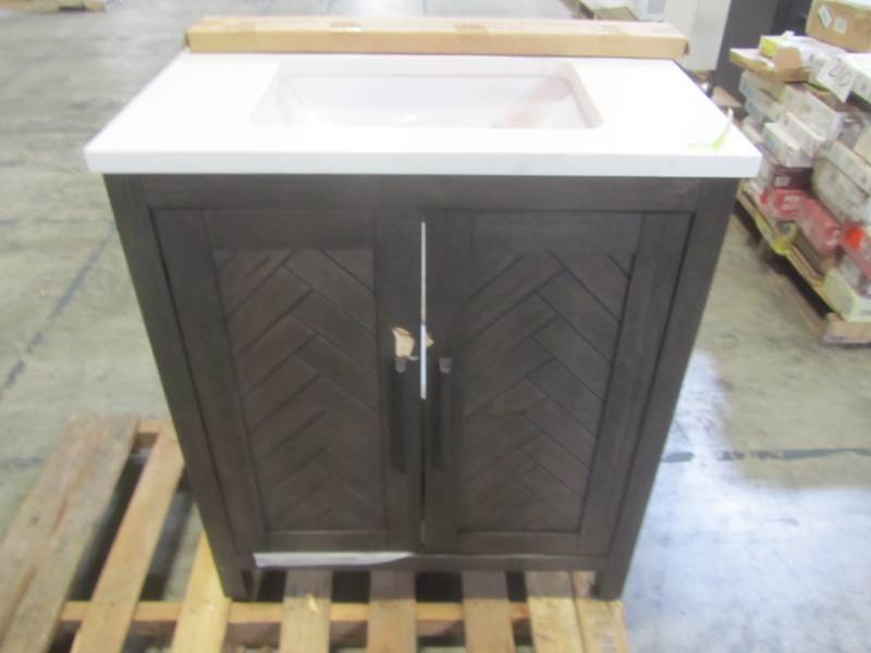 Leary 30 in. W x 34.5 in. H Bath Vanity in Dark Brown with Engineered Stone Vanity Top in White with White Basin