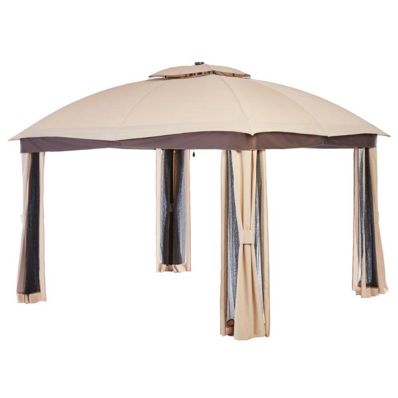 lot 412 image: Hampton Bay Turnberry 10 ft. x 12 ft. Gazebo with Mosquito Netting and Private Curtain - OPEN BOX - MAY BE MISSING PARTS