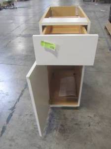 lot 214 image: Hampton Bay Benton Assembled 12x34.5x24.5 in. Base Cabinet with Soft Close Full Extension Drawer in White BT1235B-WH