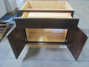 lot 300 image: Hampton Bay Shaker Assembled 36x34.5x24 in. Base Kitchen Cabinet with Ball-Bearing Drawer Glides in Java KB36-SJM
