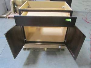 lot 301 image: Hampton Bay Shaker Assembled 36x34.5x24 in. Base Kitchen Cabinet with Ball-Bearing Drawer Glides in Java KB36-SJM