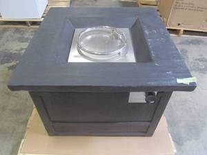 lot 332 image: Noble House Clyde 32 in. x 23 in. Square Concrete Propane Fire Pit in Natural Wood 54007