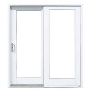 lot 607 image: Masterpiece 72 in. x 80 in. Smooth White Left-Hand Composite Sliding Patio Door. G6068L00201 - NEW