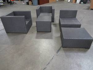 lot 101 image: Crosley WickerResin Outdoor Patio Chairs, Table and Ottoman.