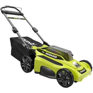 lot 19 image: Ryobi 20 in. 40-Volt Brushless Lithium-Ion Cordless Battery Walk Behind Push Lawn Mower 6.0 Ah BatteryCharger Included RY401110-Y