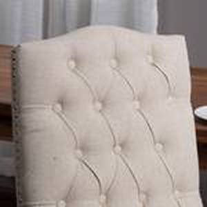 lot 714 image: Noble House Wembley Beige Fabric and Weathered Hardwood Dining Chairs (Set of 2) 657