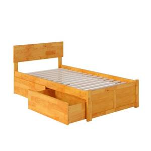 lot 411 image: Atlantic Furniture Orlando Caramel Latte Twin Platform Bed with Flat Panel Foot Board and 2 Urban Bed Drawers, AR8122117 - Missing Rails and Platform Slats.